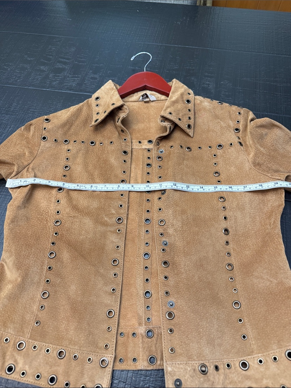 Tres Jolie Accessories Brown Suede Eyelet-Trim Leather Jacket - Picture 6 of 7